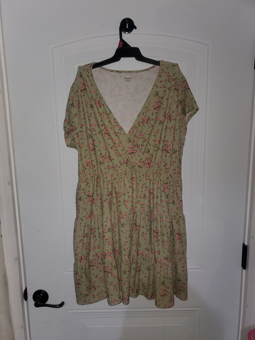 No Boundaries Light Sage Floral Wrap Midi Dress with Pink Blossoms